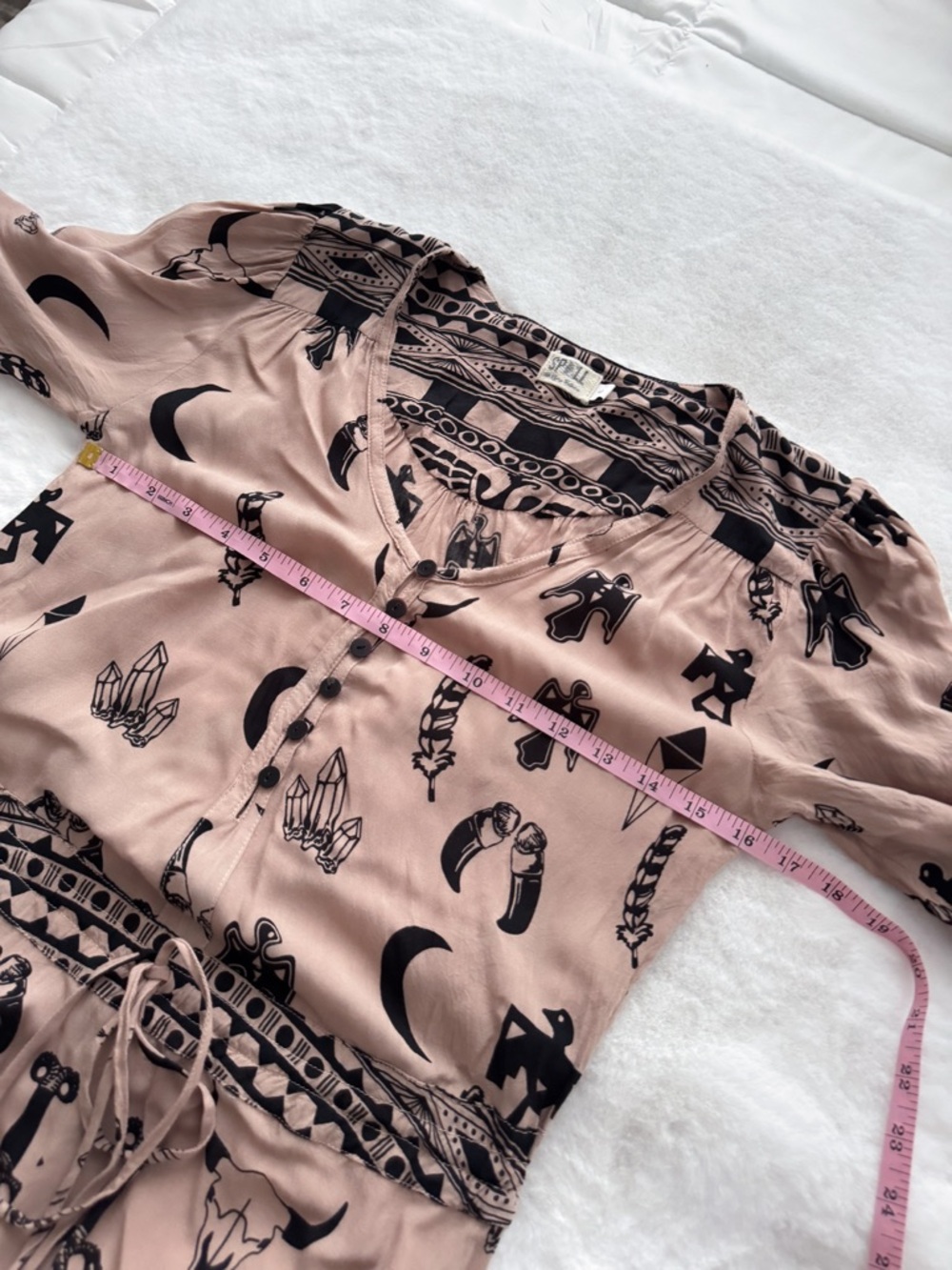 Spell & The Gypsy Tribal Romper Thunderbird Tassel Boho Taupe Brown - Picture 13 of 14